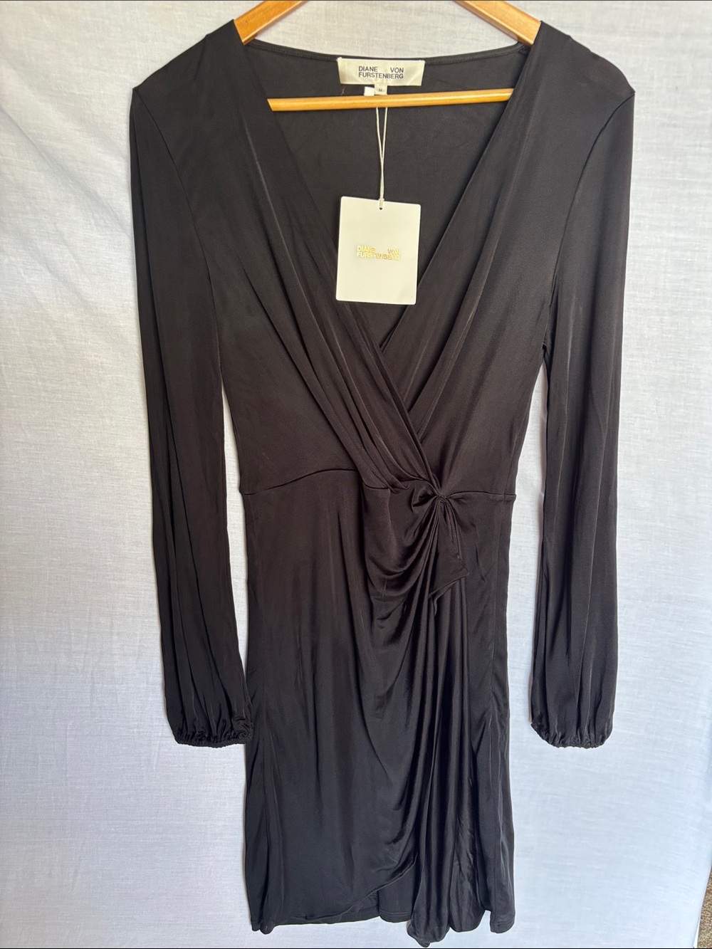 Diane Von Furstenberg Black Long-Sleeve Draped Wrap Dress